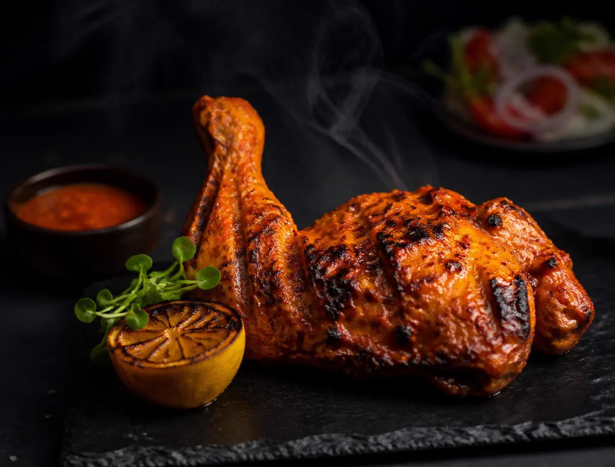 Peri peri BBQ chicken charred over coal