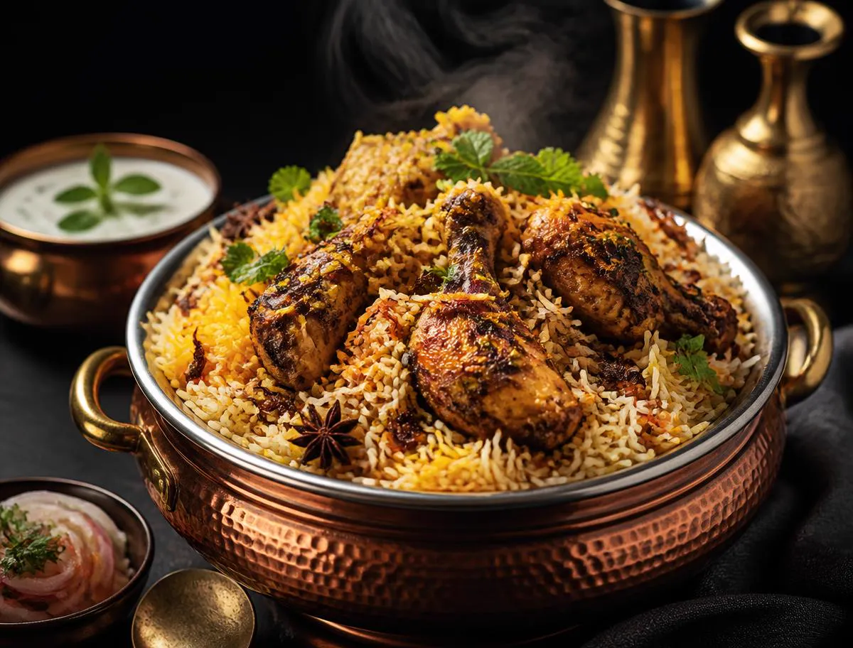 Coal House biryani served in a copper handi